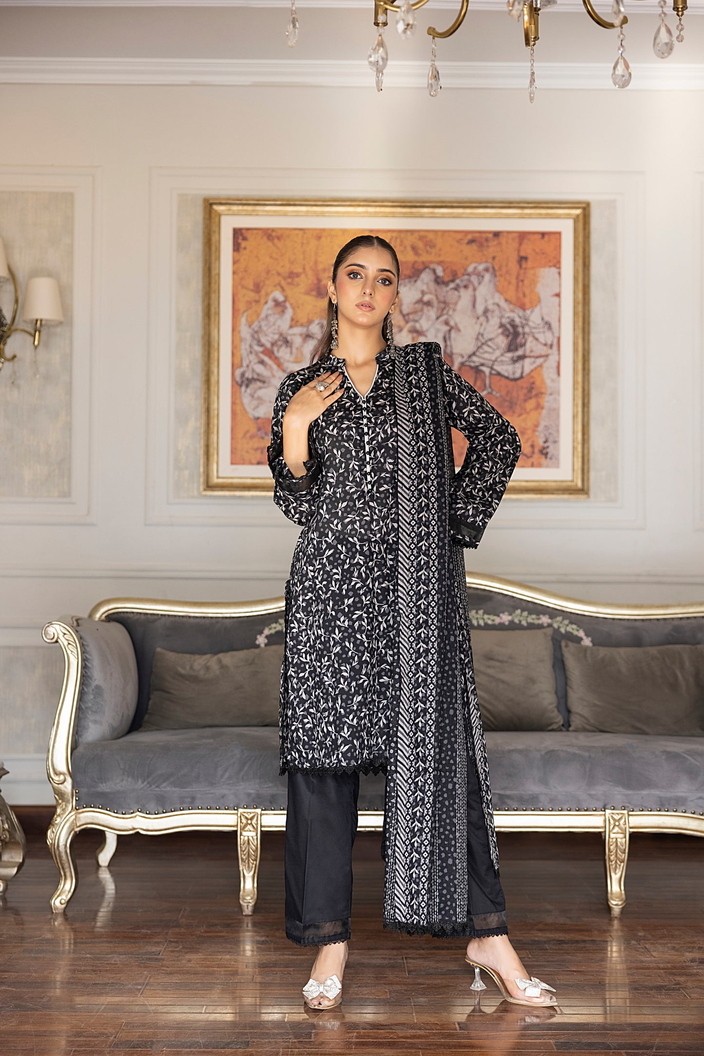 SALINA PRINTED BLACK N WHITE LAWN 3PC