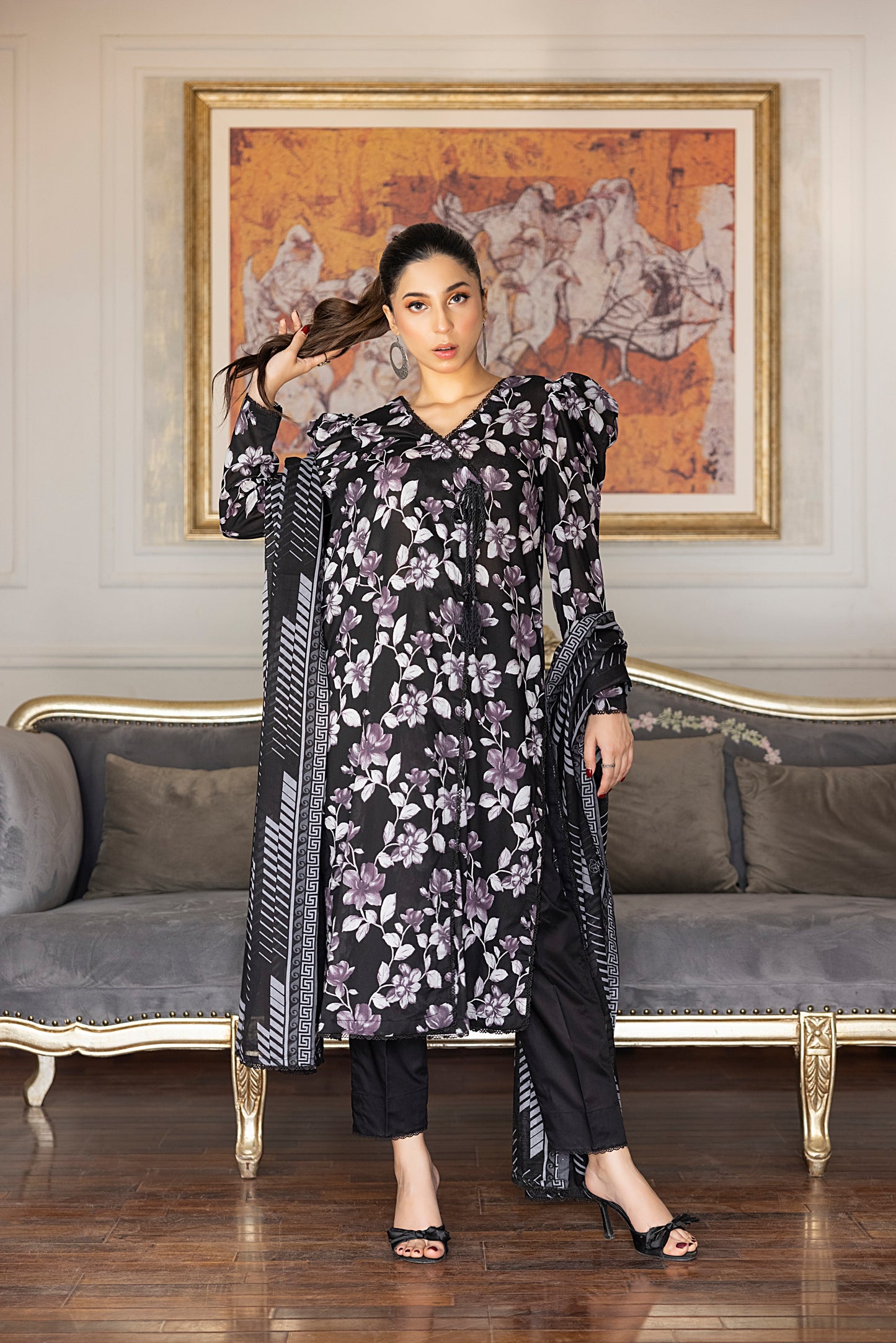 SALINA PRINTED BLACK N WHITE LAWN 3PC