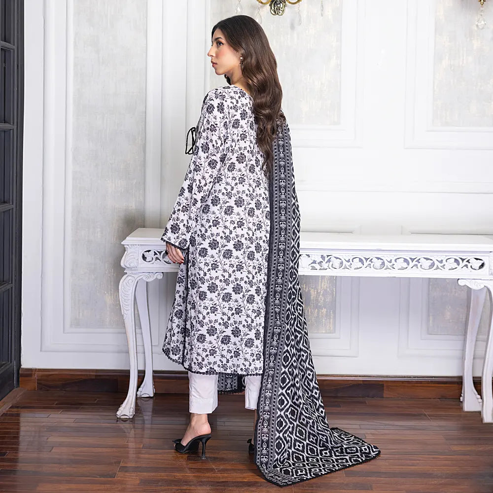 SALINA PRINTED BLACK N WHITE LAWN 3PC