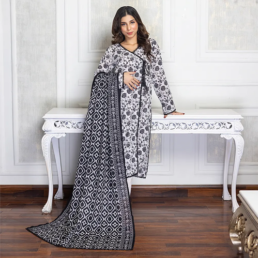 SALINA PRINTED BLACK N WHITE LAWN 3PC
