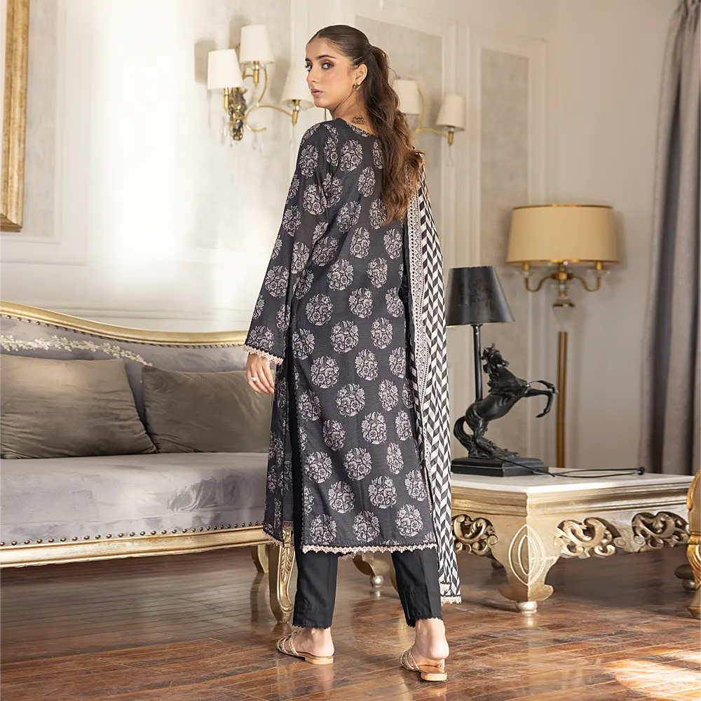 SALINA PRINTED BLACK N WHITE LAWN 3PC
