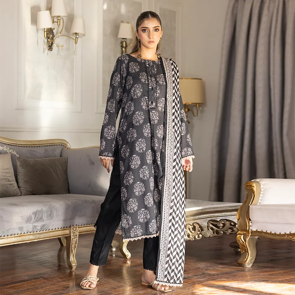 SALINA PRINTED BLACK N WHITE LAWN 3PC