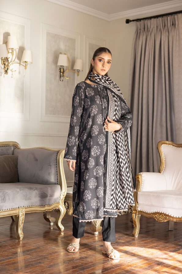 SALINA PRINTED BLACK N WHITE LAWN 3PC