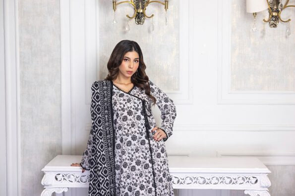 SALINA PRINTED BLACK N WHITE LAWN 3PC