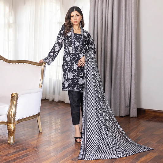 SALINA PRINTED BLACK N WHITE LAWN 3PC
