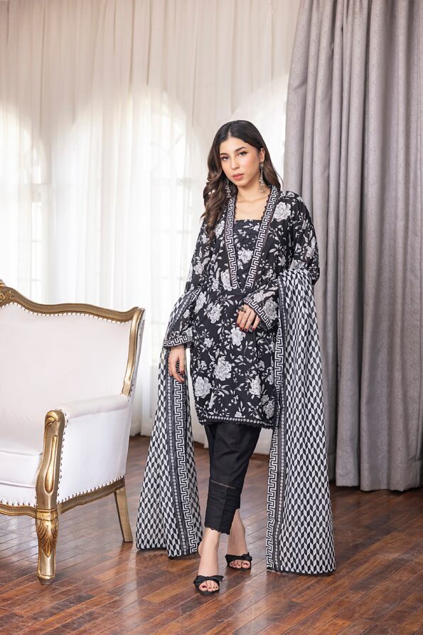 SALINA PRINTED BLACK N WHITE LAWN 3PC