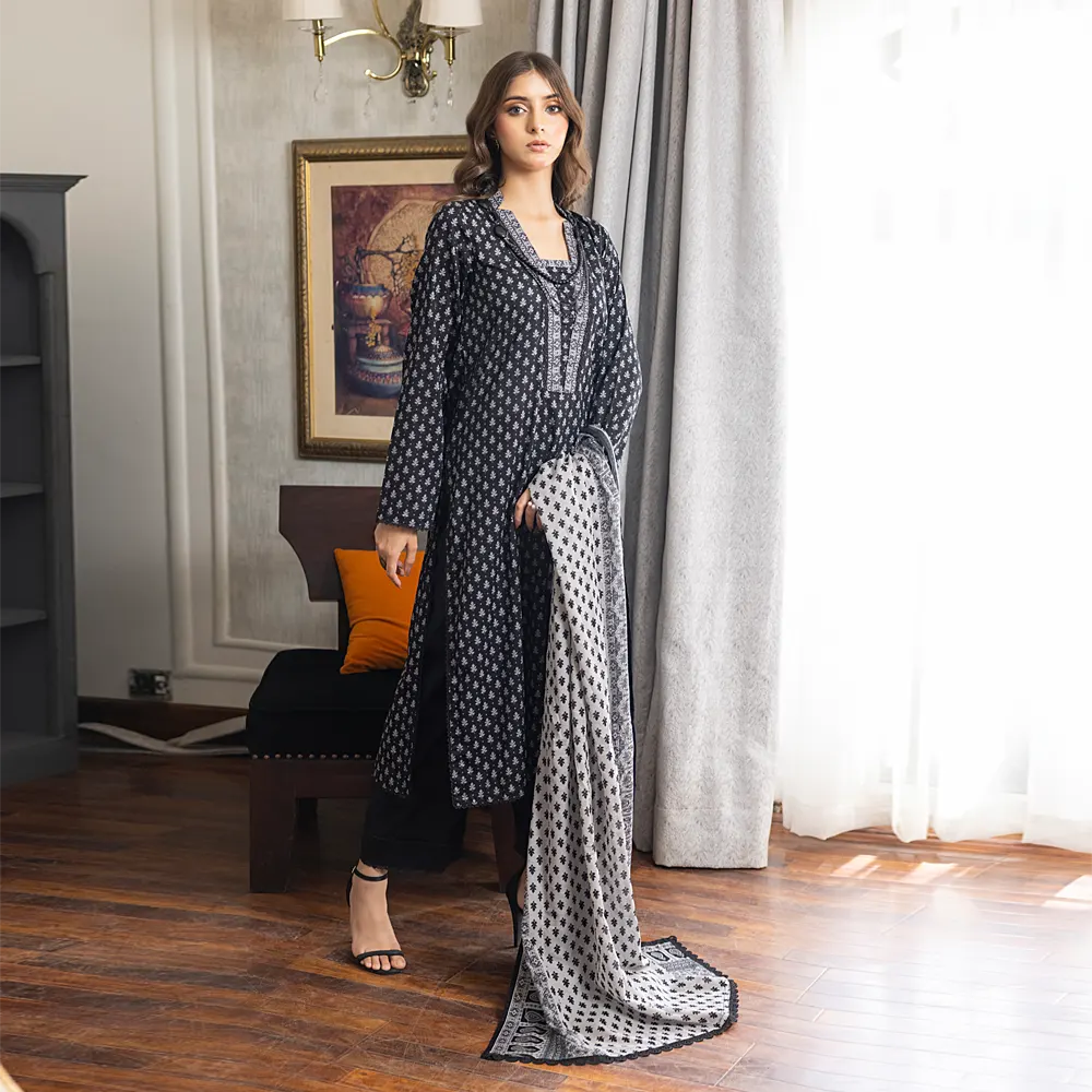 SALINA PRINTED BLACK N WHITE LAWN 3PC