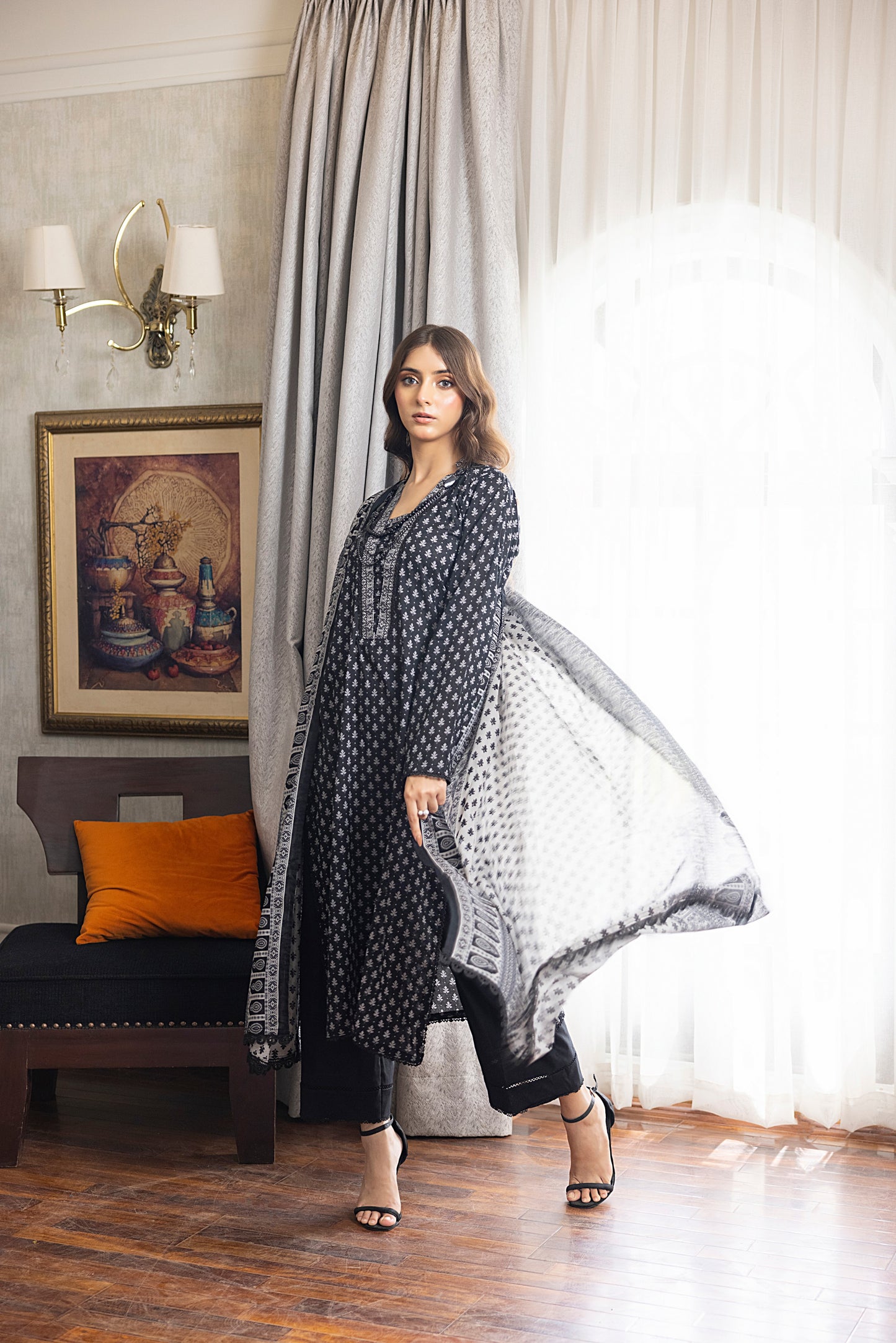 SALINA PRINTED BLACK N WHITE LAWN 3PC