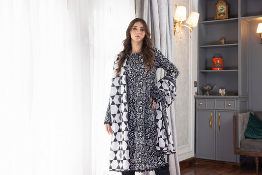 SALINA PRINTED BLACK N WHITE LAWN 3PC