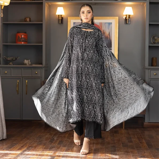 SALINA PRINTED BLACK N WHITE LAWN 3PC