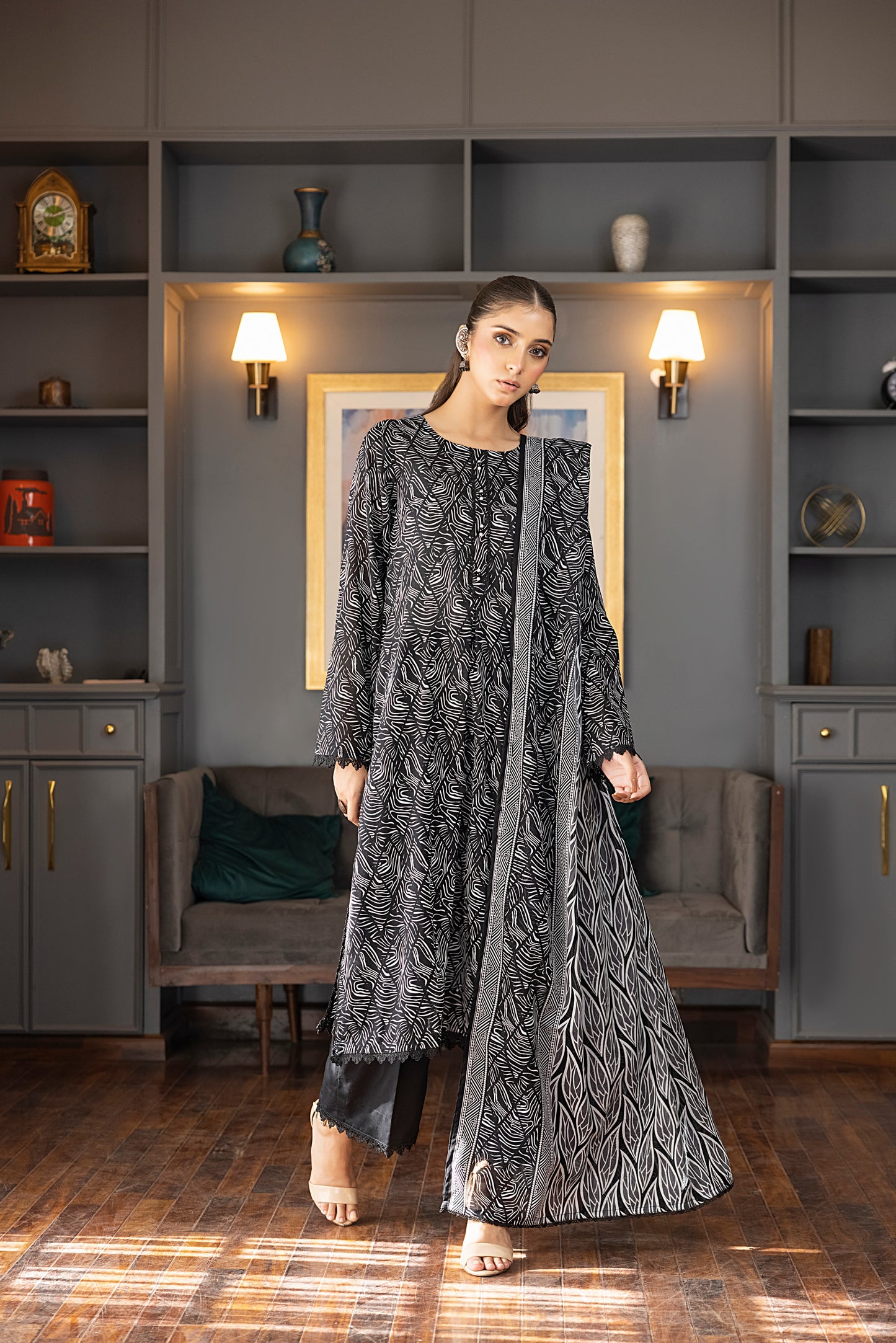 SALINA PRINTED BLACK N WHITE LAWN 3PC