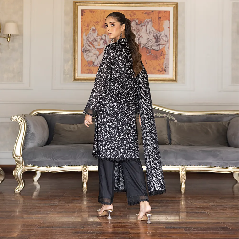 SALINA PRINTED BLACK N WHITE LAWN 3PC
