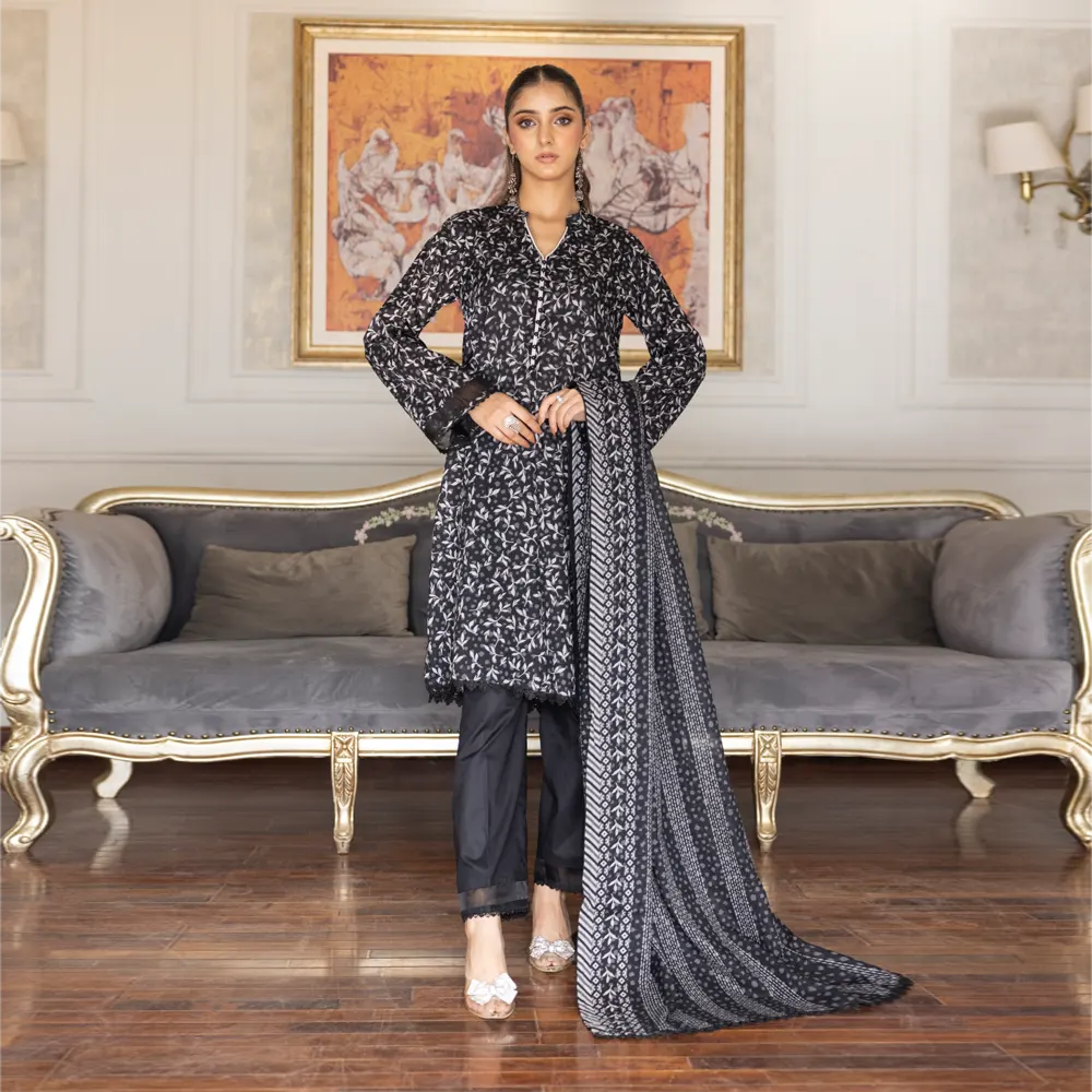 SALINA PRINTED BLACK N WHITE LAWN 3PC