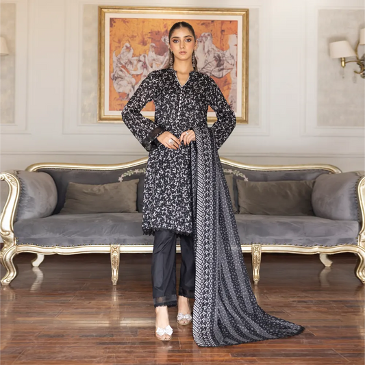 SALINA PRINTED BLACK N WHITE LAWN 3PC