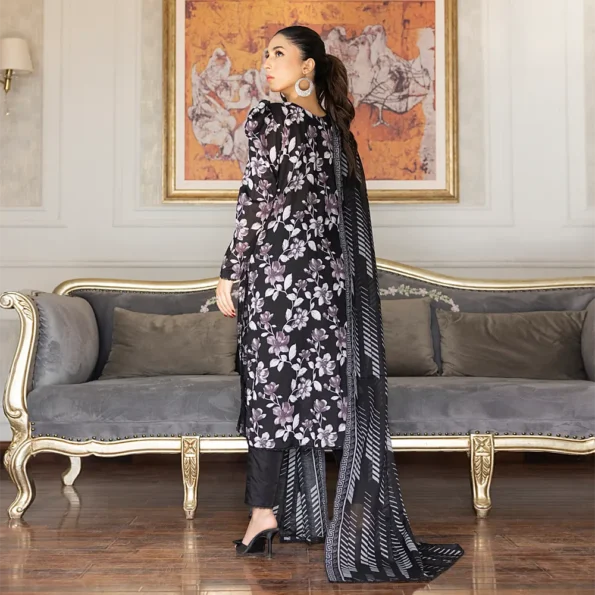 SALINA PRINTED BLACK N WHITE LAWN 3PC