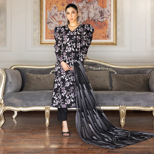 SALINA PRINTED BLACK N WHITE LAWN 3PC