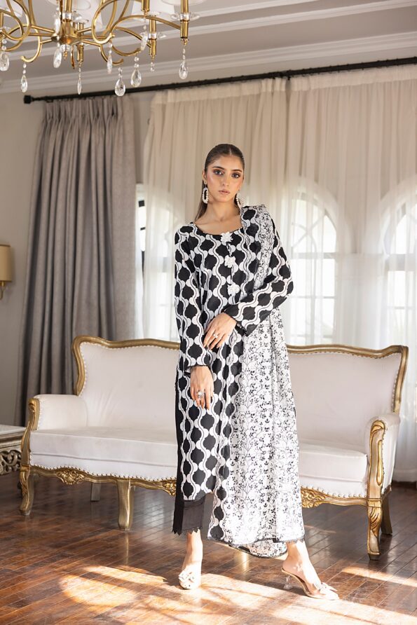 SALINA PRINTED BLACK N WHITE LAWN 3PC