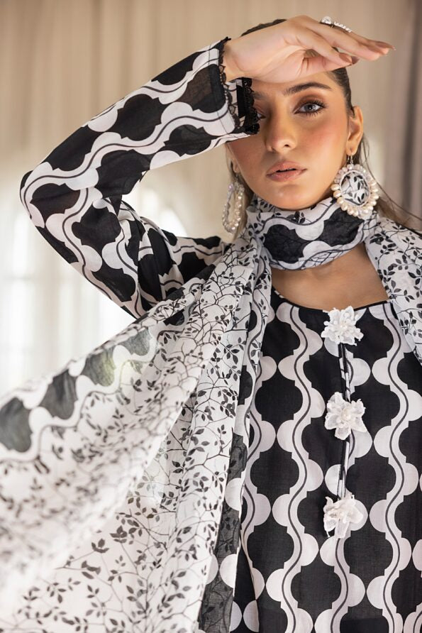 SALINA PRINTED BLACK N WHITE LAWN 3PC